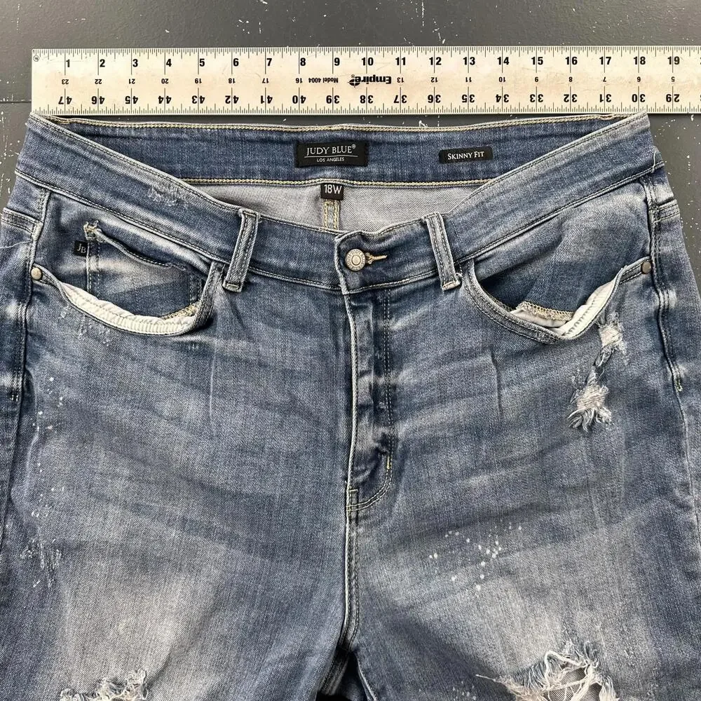 Judy Blue Jeans 36x28 Blue Distressed Skinny Fit Cropped Hi Rise Mom (18W) - Picture 2 of 8